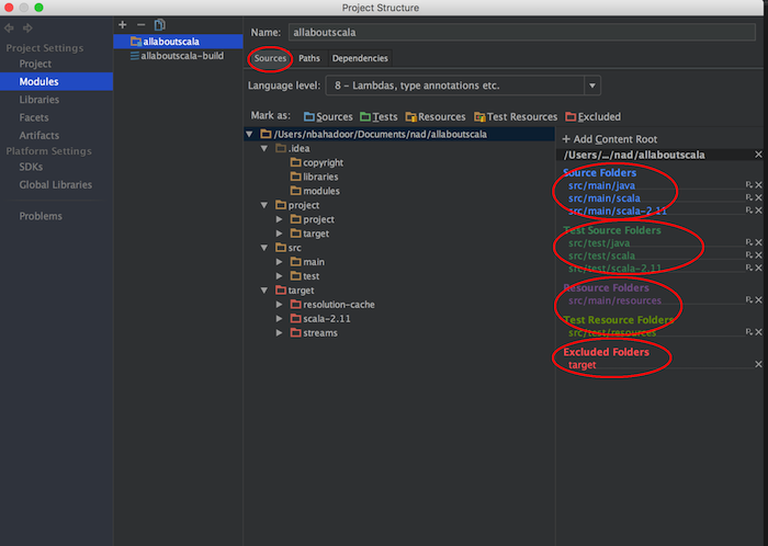 intellij sources tab selections