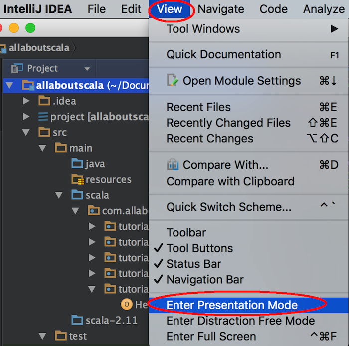 intellij settings preferences presentation mode